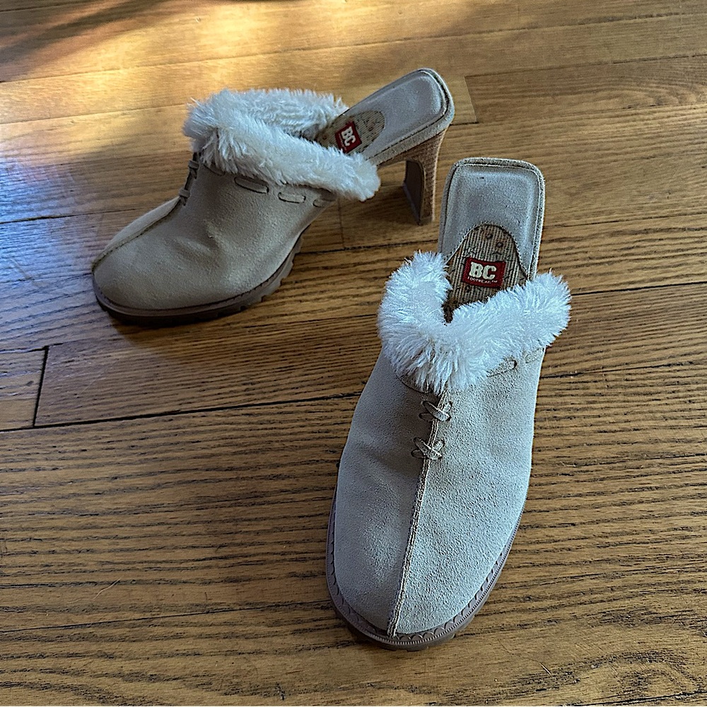 BC brand leather heeled mules size 8.5